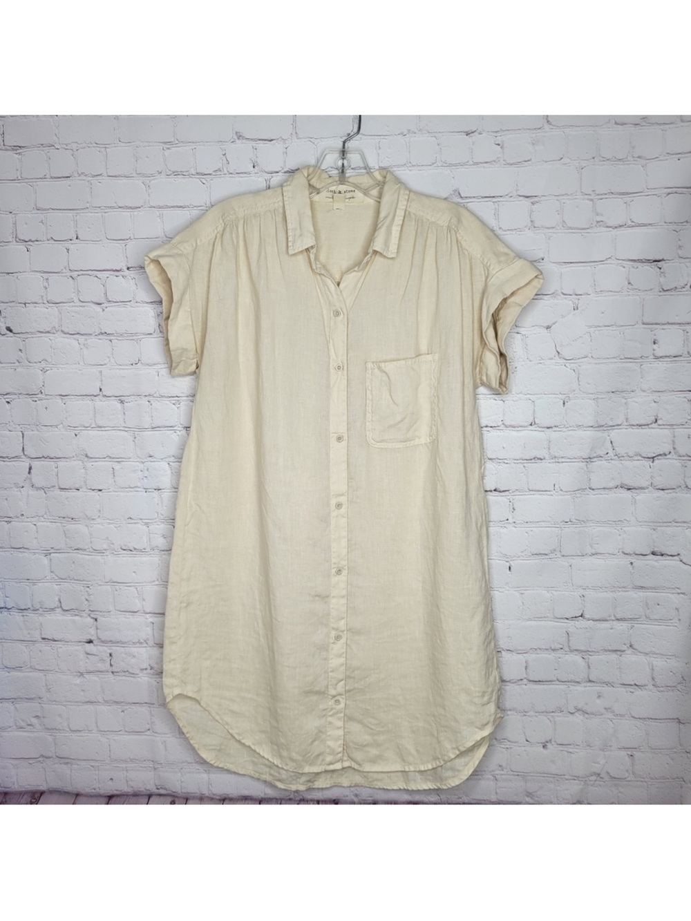 cloth & stone Cream Short-Sleeve Button-Down Shirt Linen Dress Size M